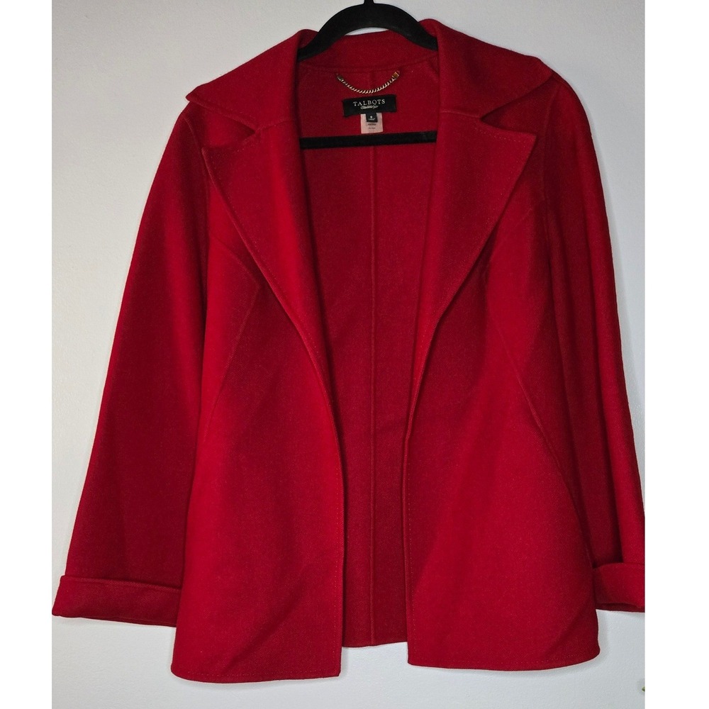 Talbots Red 100% Wool Blazer Jacket Size 8 Gold Chain Classic Preppy Lightweight